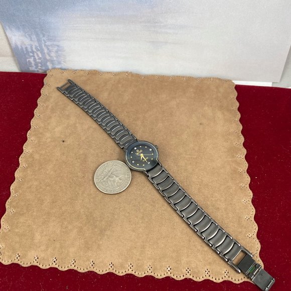 Fabulous Swistar Black Metal Link Crystal Watch - Picture 7 of 9